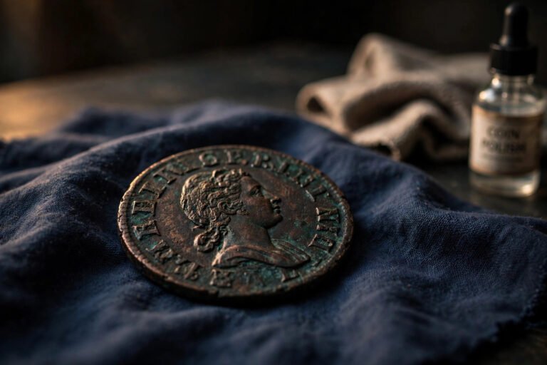 Dark toned antique coin with original patina, uncleaned