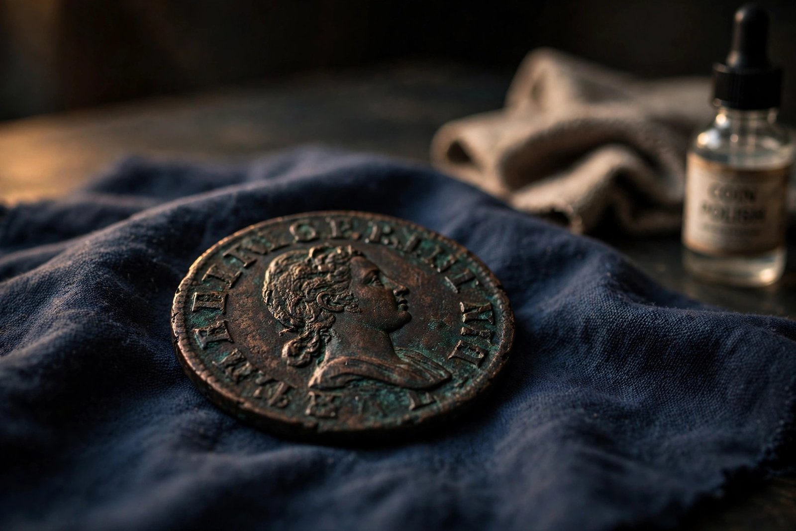 Dark toned antique coin with original patina, uncleaned